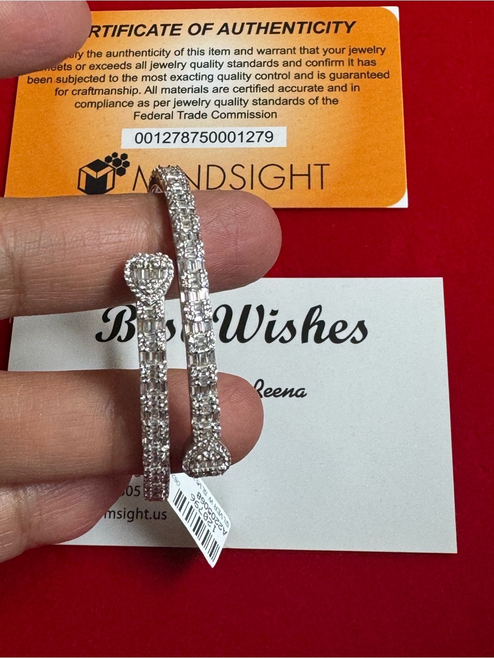 14K White Gold Vermeil Swarovski Crystal Crossover Bangle, Gift For Her, SALE - Picture 6 of 7